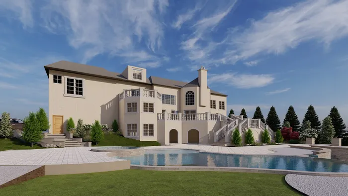 Design view of an estate master plan with pool, terraces and planting in McLean Virginia